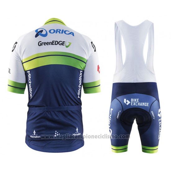2016 Abbigliamento Ciclismo Orica GreenEDGE Bianco e Blu Manica Corta e Salopette